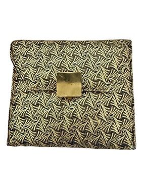 Vintage Gold Black Evening Clutch Bag Whimsical MCM Spiral Geometric Pattern